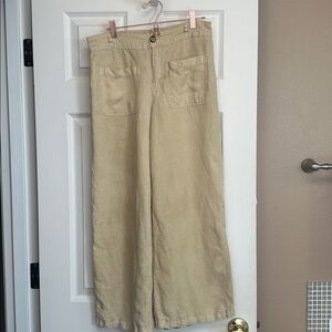 Buttery yellow wide leg cropped linen pant